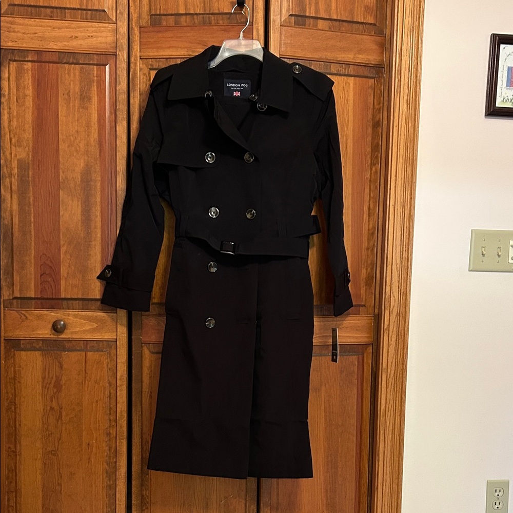 London Fog Women's Black Double-Breasted Trench Coat size XL